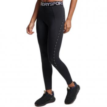 Mallas largas Superdry Train Branded Elastic negro con detalles en blanco para mujer, diseño cómodo y elástico, ideal para entrenamiento