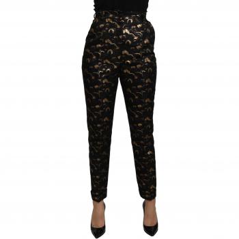 Dolce & Gabbana Black Gold Brocade High Waist Pants - Slim-fit Trousers, Female, Color: Black, Size: IT40|S (XS equivalent)