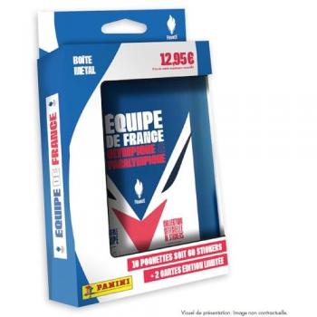 Pegatinas Panini Francia Olímpica 10 Piezas - Caja Metálica con 10 Sobres + 2 Cartas Edición Limitada - Juegos Olímpicos 2024