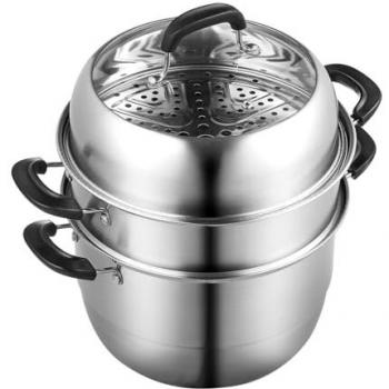 3-Tier Stainless Steel Steamer Pot with 8.5 QT Stock Pot and 2 Steaming Trays