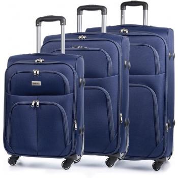 DAM Juego de 3 maletas Trolley extensibles de tela semirrígidas con cerradura numérica, 4 ruedas giratorias 360°, dimensiones de 45x29x75 cm