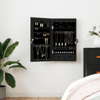 Espejo con joyero de pared negro 37,5x10x67 cm