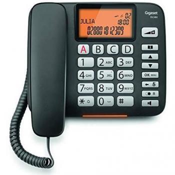 Gigaset DL580 - Teléfono fijo con cable para mayores - Manos Libres - Gran Pantalla de Alta Visibilidad - Compatible con Audífonos - Modo ECO - Color Negro