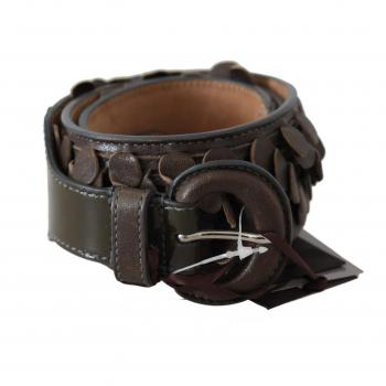 Ermanno Scervino Dark Brown Leather Round Buckle Waist Belt - 90 cm / 36 Inches