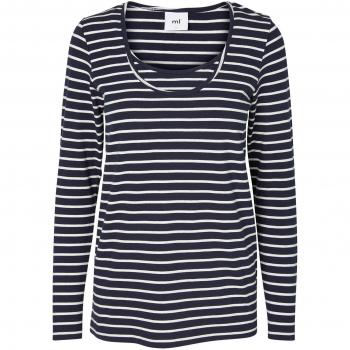 Mamalicious Camiseta de manga larga - Manga Larga - para mujer Azul Navy and Cream Stripe Small