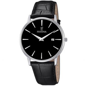 Festina Men's Quartz Watch with Black Dial Analogue Display and Black Leather Strap F6831/4