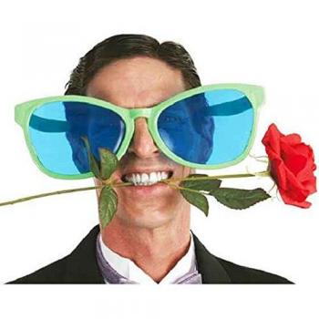 Gafas de Tamaño Extra Grande con Montura Verde y Cristales Azules - Ideal para Disfraces