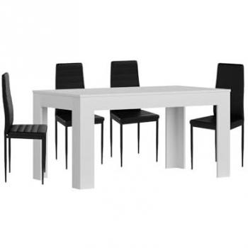 Mesa Extensible de Comedor o Cocina Blanca + 4 Sillas en Polipiel/Metal Negro