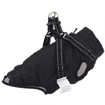 Abrigo para perro con arnés impermeable reflectante negro M