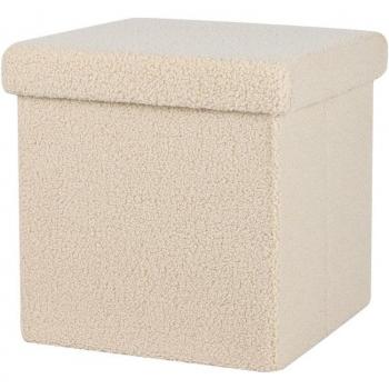 Taburete con espacio de almacenamiento, color beige, caja para juguetes, reposapiés plegable en tejido polar, 38X38X38CM