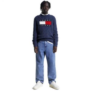 Jersey de Punto Trenzado Tommy Jeans para Hombre con Parche Marino - Azul Marino, Talla L