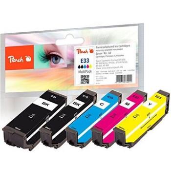 Multi Pack de Cartuchos Peach Compatible con Epson T3337 (No. 33, C13T33374010) - Incluye 5 cartuchos (BK, BKPH, C/M/Y)
