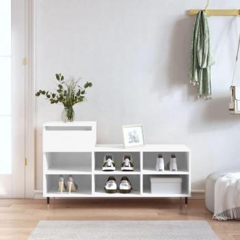 Zapatero blanco pulido 102x36x60 cm madera multicapa con acabado brillante