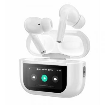 Auriculares TWS Bluetooth 5.3 con ANC, Pantalla Táctil, Control de Volumen y Estuche de Carga - Modelo BT-X72 Blanco
