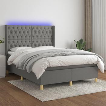 Colchón box spring suave con luces LED en tela gris oscuro 140x190 cm