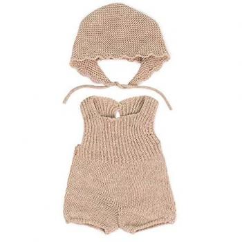 Conjunto de Ropa de Punto 38cm - Pelele y Gorro, Fabricado con Materiales Reciclados, para Muñeco Bebé de 38cm, Modelo: Pelele y Gorro en Beig