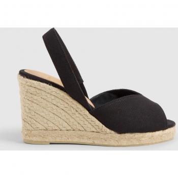 Sandalias de cuña de mujer negras de algodón orgánico