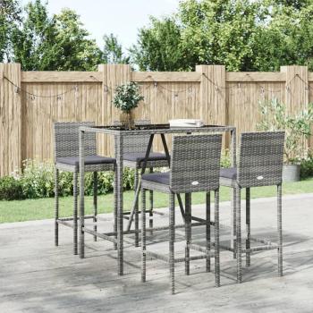 5-Piece Grey Poly Rattan Outdoor Bar Set with Cushions