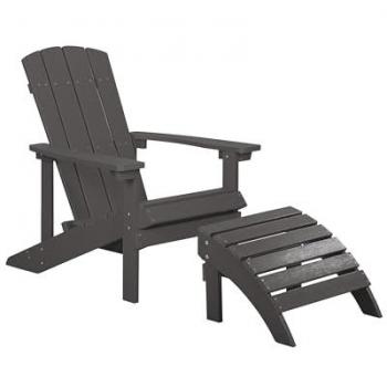 Silla de Jardín Adirondack Gris Oscuro de Madera Sintética con Reposapiés Resistente a la Intemperie