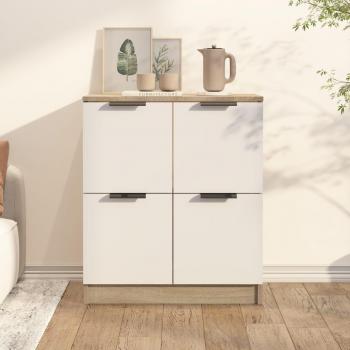 Aparador de Madera Contrachapada 60x30x70 cm con Puertas y Cajón, Mueble de Almacenaje Moderno para Salón en Blanco y Roble Sonoma