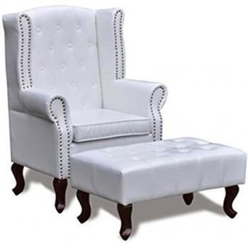 Silla con respaldo con otomano blanco