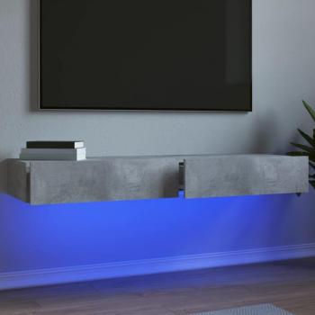 Mueble de soporte para TV con luces LED, 2 piezas, gris concreto, dimensiones 60x35x15,5 cm