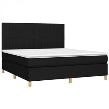 Cama box spring colchón y luces LED tela negro 180x200 cm