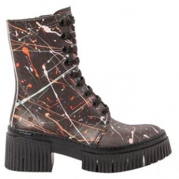 Botines de piel con tacón Art 1375F para Mujer, color Pintado, Casual, con Cordones y Cremallera