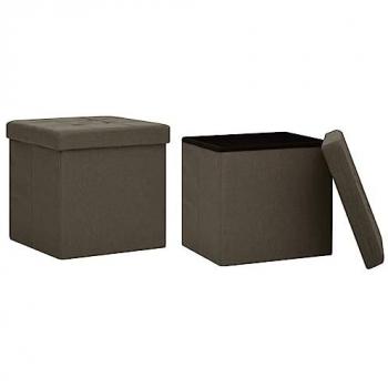 Puf plegable de lino sintético marrón oscuro con capacidad de almacenamiento, set de 2 piezas