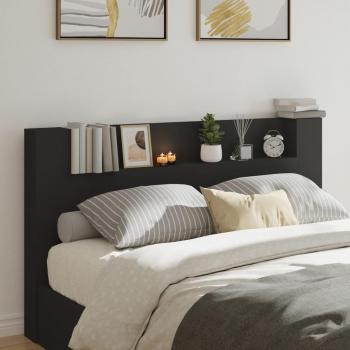 Cabecero de cama con contenedor LED negro 180x16,5x103,5 cm