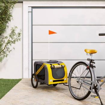 Remolque de bicicleta para mascotas de hierro y tela Oxford amarillo y gris