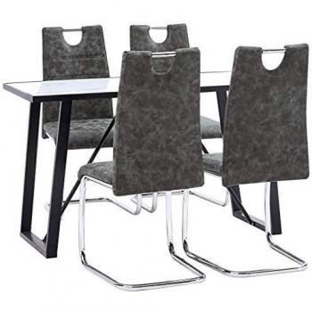 vidaXL Juego de Comedor 5 Piezas Cuero Sintético Mobiliario Decoración Interior Casa Hogar Robusto Duradero Resistente Funcional Práctico Útil Negro