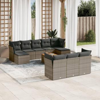 11-Piece Grey Poly Rattan Garden Sofa Set with Cushions