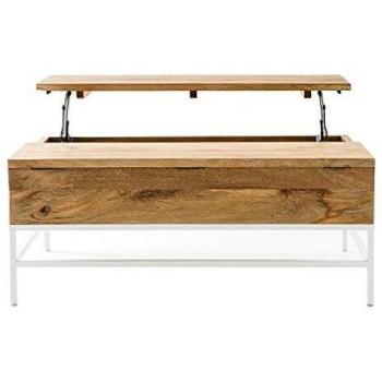 Mesa de centro elevable de mango y metal blanco estilo boho MILIBOO