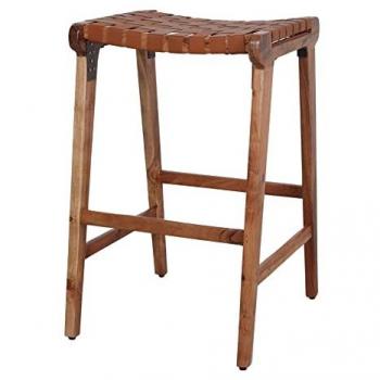 Taburete Alto de Madera y Piel con Reposapiés Gotzo