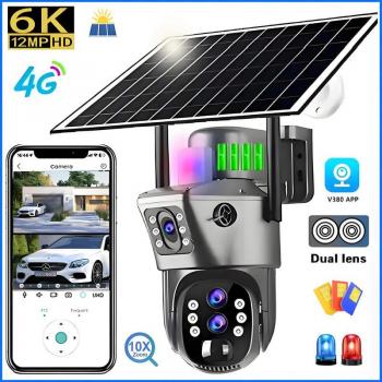 Cámara Solar 6K 4G SIM con Zoom 10x, IP CCTV, 12MP, Doble Lente PTZ, Vigilancia PIR, Detección Humana, Cámara de Seguridad Exterior 4K Sin Zoom
