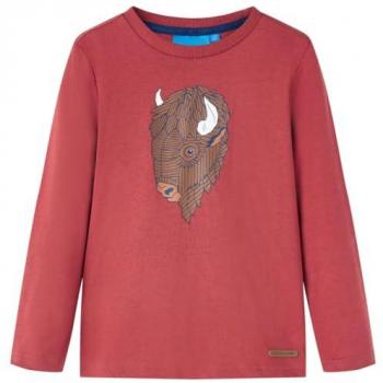 Camiseta Infantil de Manga Larga Estampado Buey Jersey Ropa Cuello Redondo Rojo 116