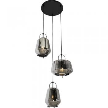Lámpara colgante negra de cristal ahumado redonda con 3 luces, dimensiones 55 x 150 cm