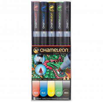 Chameleon Art Products - 5 rotuladores de alcohol permanentes; Tonos Primarios