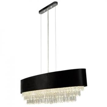 Lámpara colgante ovalada de 8 luces en terciopelo negro y cristal transparente, diseño contemporáneo con estructura de acero cromo y bombillas G9