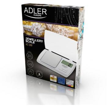 Adler AD-3161 Balanza de Precisión de Bolsillo, Capacidad 500g, Precisión 0.01g, Acero Inoxidable, Pantalla LCD, Función Tara, Para Comida y Joyería