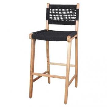 Taburete Alto de Madera y Cuerda Patsy en Negro con Reposapiés