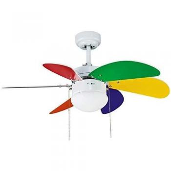 ELS Ventilador Techo Modelo Tabit Blanco - Multicolor Motor AC 6 Palas 1xE27