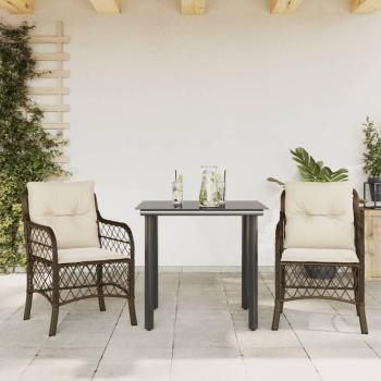 3-Piece Brown Poly Rattan Bistro Set with Cushions