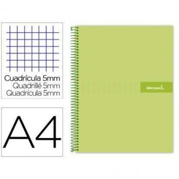 Cuaderno espiral liderpapel a4 micro crafty tapa forrada 120h 90 gr cuadro 5 mm 5 bandas 4 color verde.