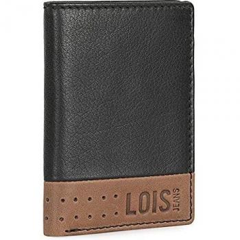 Lois - Cartera para Hombre Piel Genuina Cuero con Monedero. Bloqueo Antiescaneo de Seguridad RFID - Billetera con Tarjetero de Marca LOIS Diseñada en España 205418, Color Negro-Tan