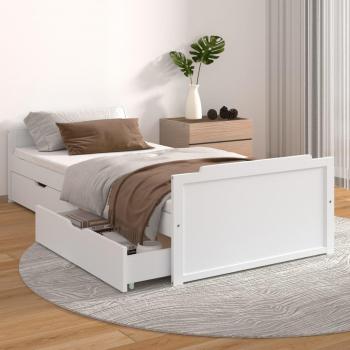 Cama con cajones de madera maciza de pino blanco 90x200 cm