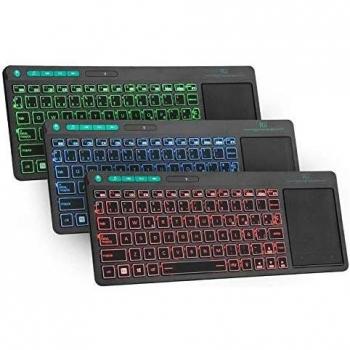 Rii K18 Plus -Teclado inalámbrico touchpad con 3 Colores LED, batería Recargable de Ion de Litio, QWERTY español, Color Negro