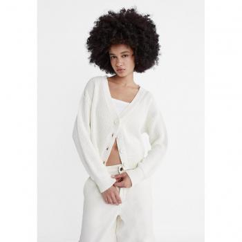 Ecru Button-Up Knit Cardigan M