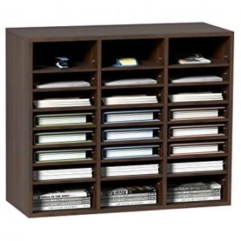 Vintage Brown 24-Compartment MDF Document Organizer with Adjustable Shelves
